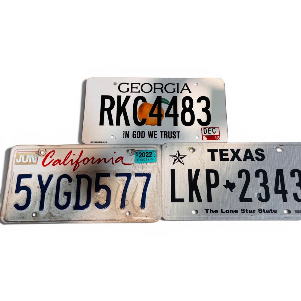 Georgia California Texas License Plate Lot 3pc Set Multi Color Good Authentic